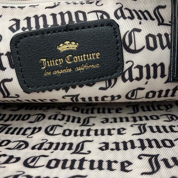 Juicy Couture Striped Canvas Clutch Shoulder Bag Black White Gold Zip 10x7” Logo - Picture 7 of 11
